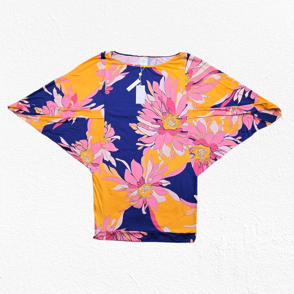 Trina Turk Tropical Floral Breeze Swim Tunic Kaftan Cover-Up Dress Size Medium - Picture 1 of 12
